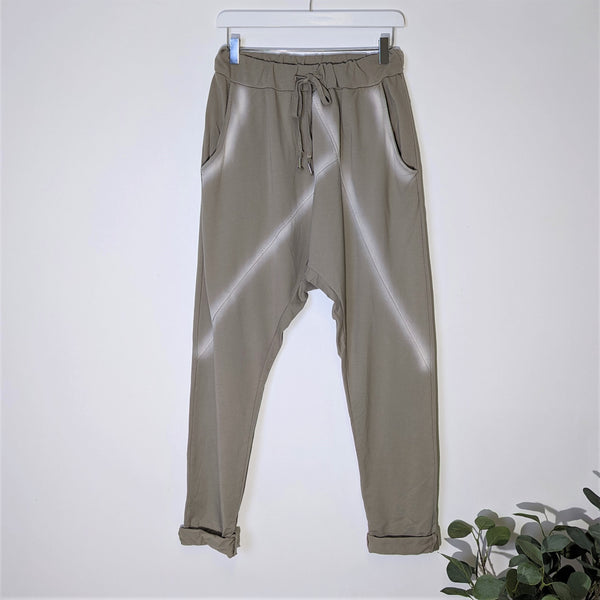Low crotch lounge pants with special dye shading on seams (O/S)