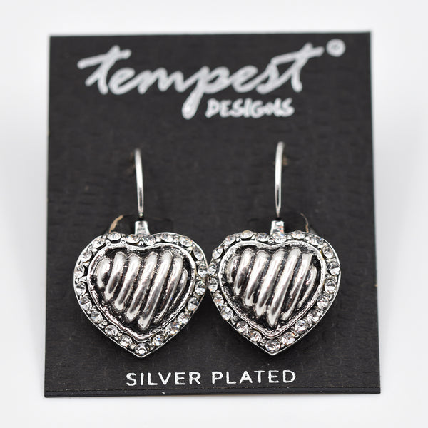 Heart drop earrings with crystal surround