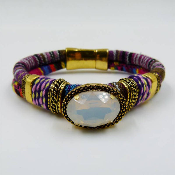 Chunky boho style bracelet with oval crystal