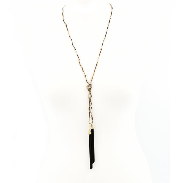 Elegant long multi chain necklace with knot & chain tassel