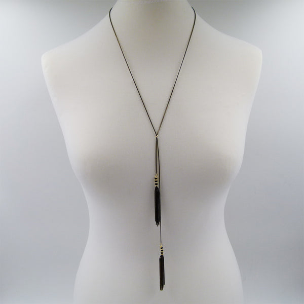 Simple long chain necklace with chain tassels