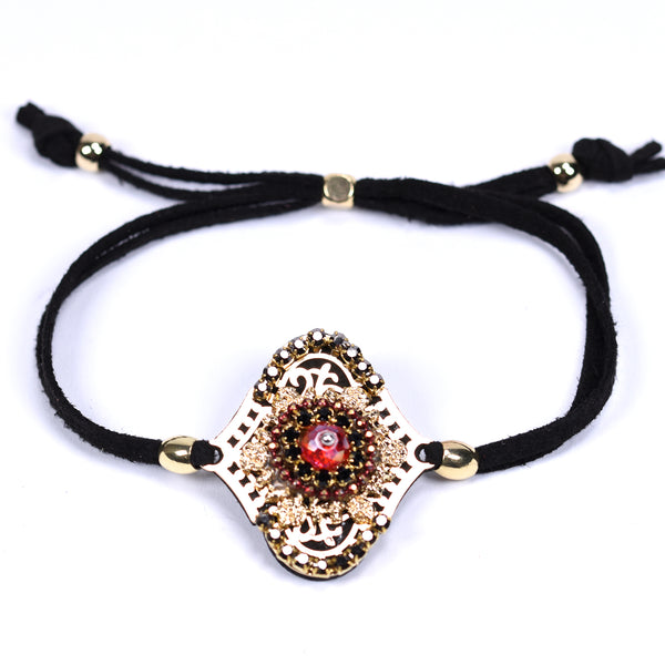 Boho style bracelet with black cord and centre feature