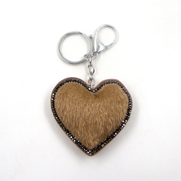 Faux fur heart with diamante edge key ring