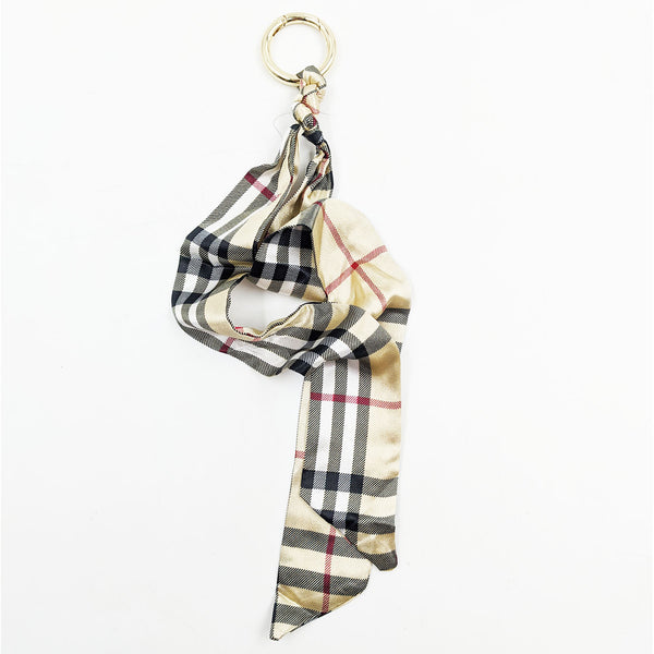 'Burberry' style chequered satin fabric key ring