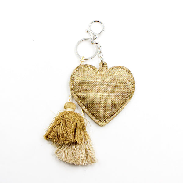 Natural heart key ring with tassels