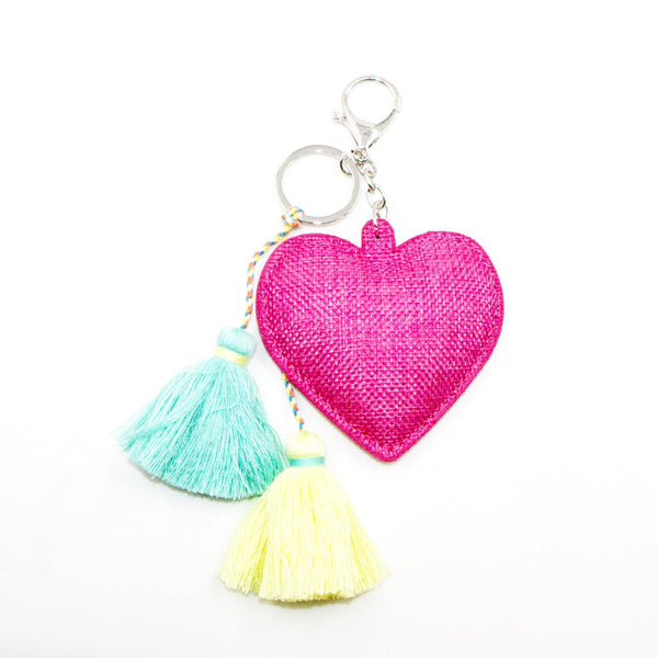 Natural heart key ring with tassels