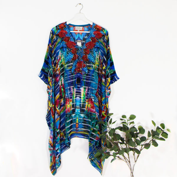Tropical blue tones luxury kaftan
