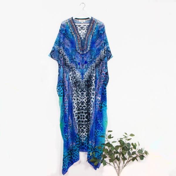 Blue leopard luxury kaftan