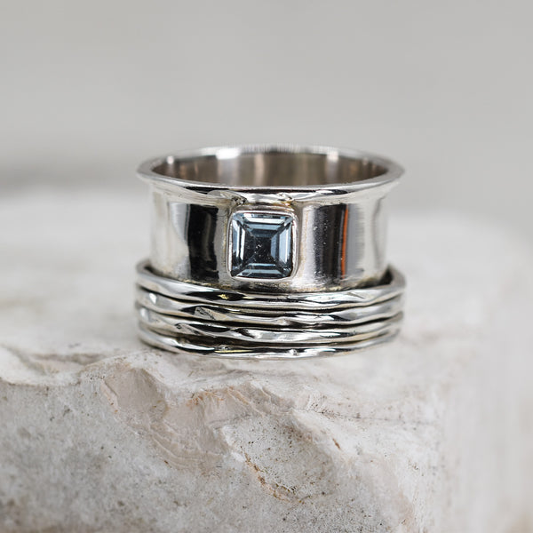925 Spinning ring with blue topaz - Size 10