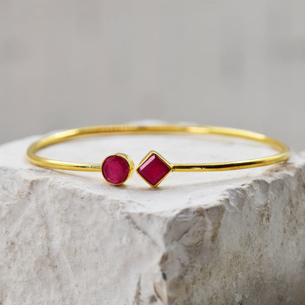 18ct Gold plated sterling silver bangle with dyed ruby stone