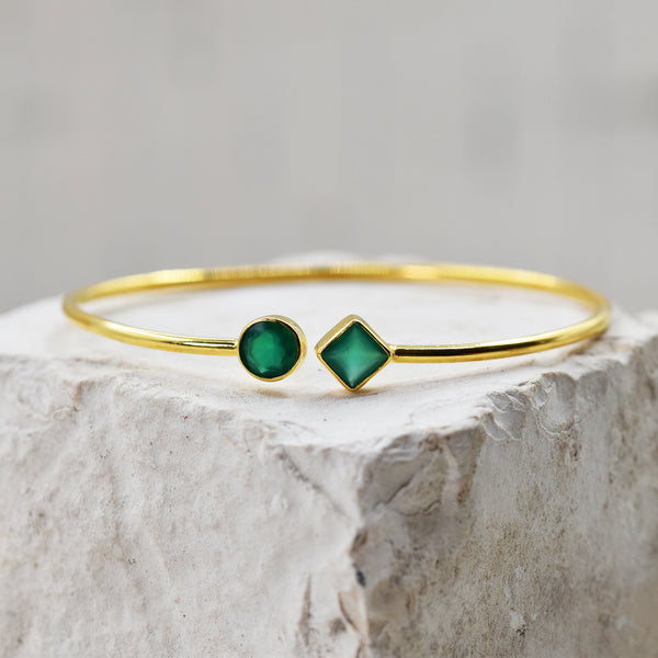 18ct Gold plated sterling silver bangle with green onyx ston