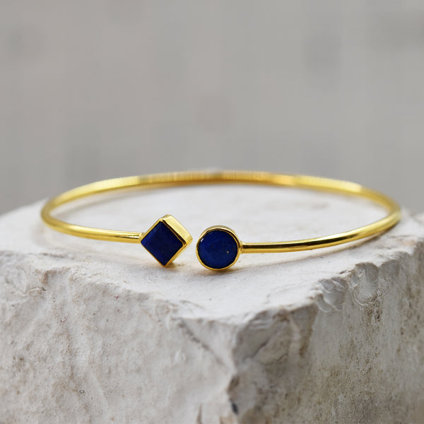 18ct Gold plated sterling silver bangle with lapis lazuli st