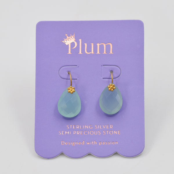 Aqua Chalcedony gold plated sterling silver fish hook earrings