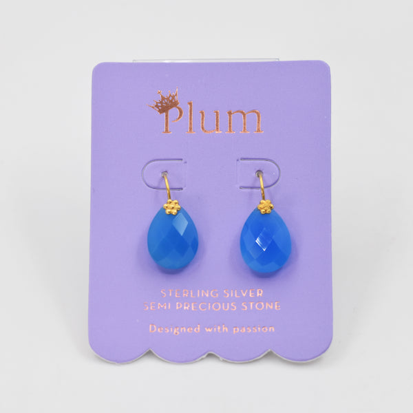 Blue chalcedony gold plated sterling silver fish hook earrings