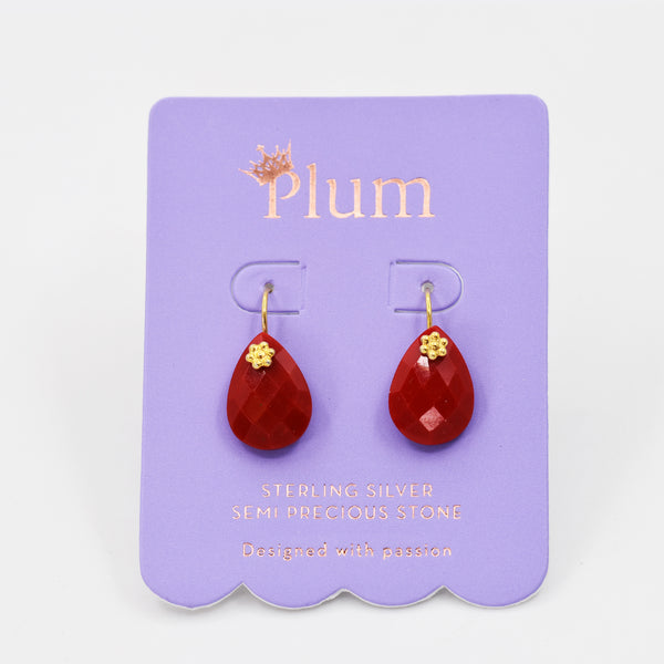 925 dyed ruby with gold plating fish hook earrings 