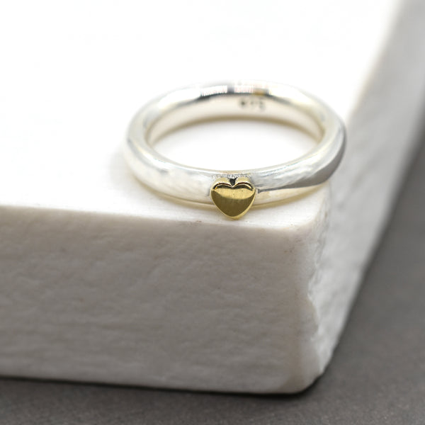 925 Silver ring with brass heart - Size 8