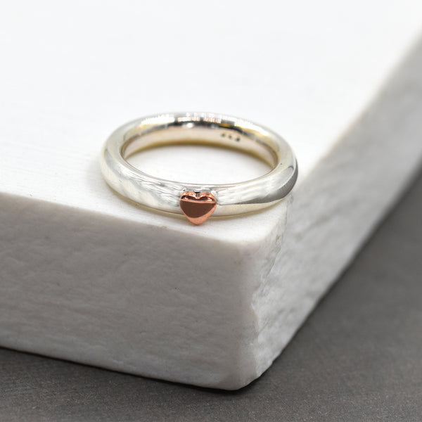 925 Silver ring with copper heart - Size 9