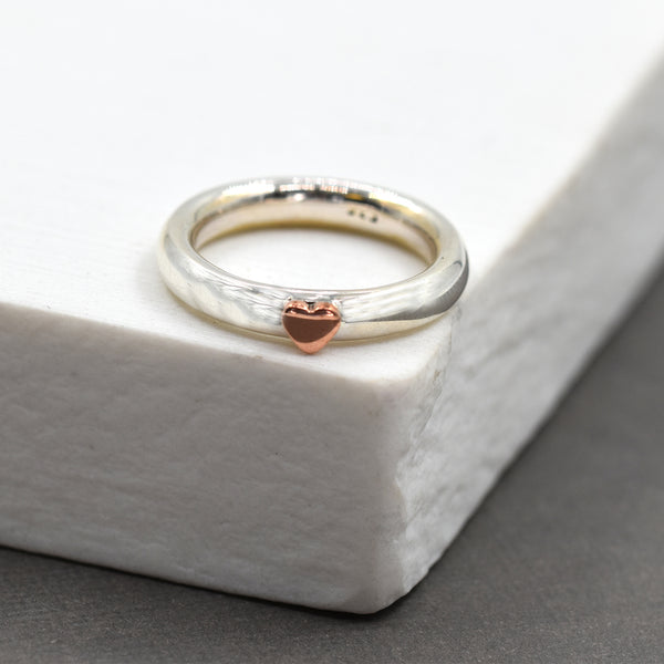 925 Silver ring with copper heart - Size 9