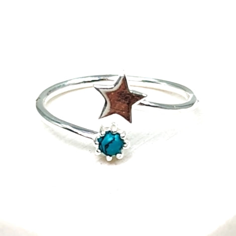Open 925 silver ring with little star and turquoise