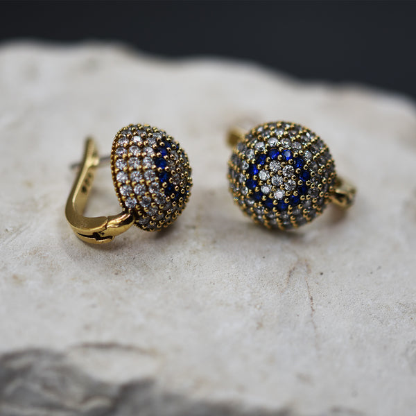 CZ clustered stud circle earrings with blue stones