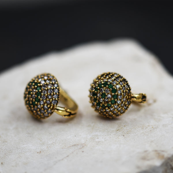 CZ clustered stud circle earrings with green stones