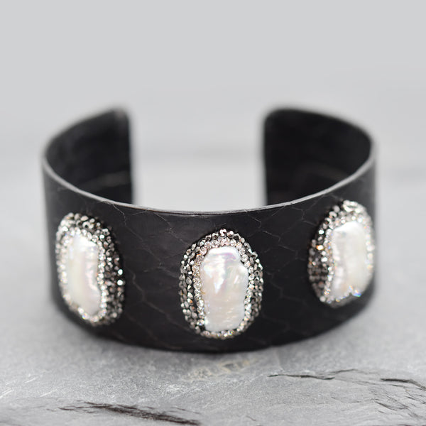 Real leather cuff with three feature beads