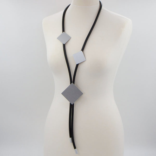 Long simple Y-shape neoprene necklace with square shape features
