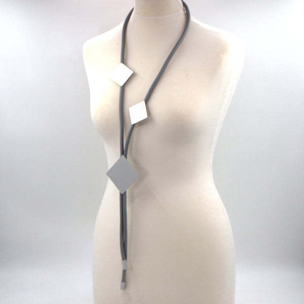 Long simple Y-shape neoprene necklace with square shape features