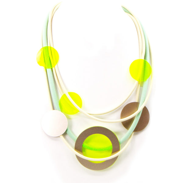 Multistrand short neoprene neon necklace with circle components