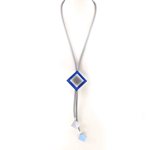 Long Y-shape neoprene necklace with square components