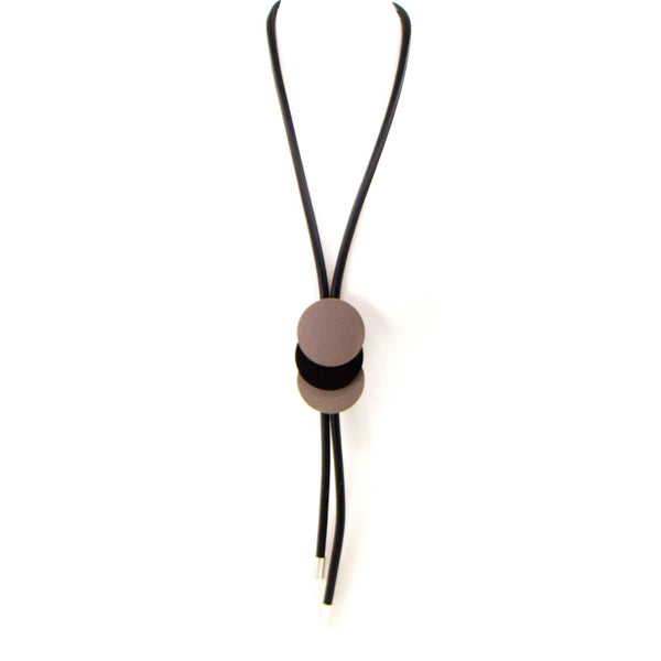 Long Y-shape neoprene necklace with triple disc overlap