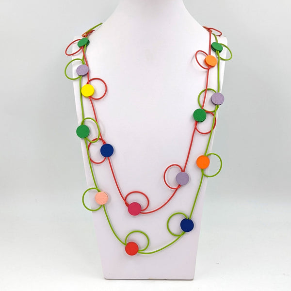 Extra long double strand loop the loop necklace with discs