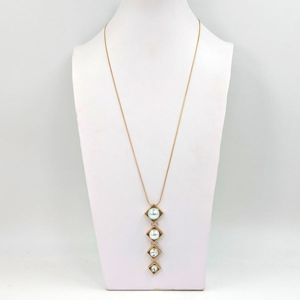 Pearl & crystal long gold necklace