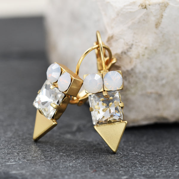 Delicate geometric crystals on drop earrings