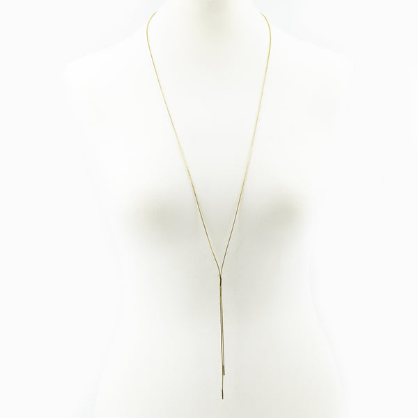 Elegant long snake chain necklace with bar detail