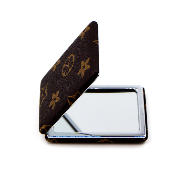 LV inspired rectangle compact mirror with tan flower design
