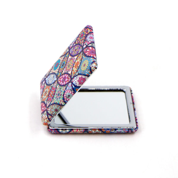 Circle overlap and crystal inlay multicoloured rectangle compact mirror
