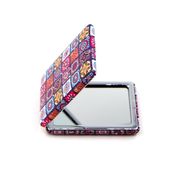 Square design and crystal inlay multicoloured rectangle compact mirror