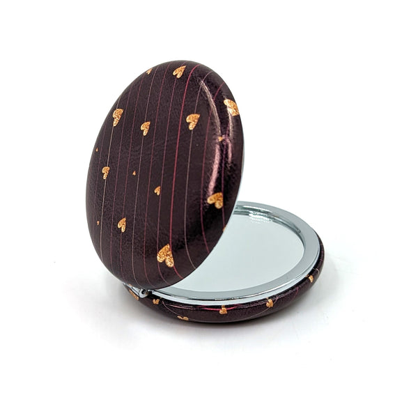 Hearts and lines print circular compact mirror