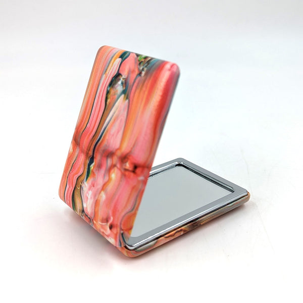 Paint swirl effect rectangular compact mirror