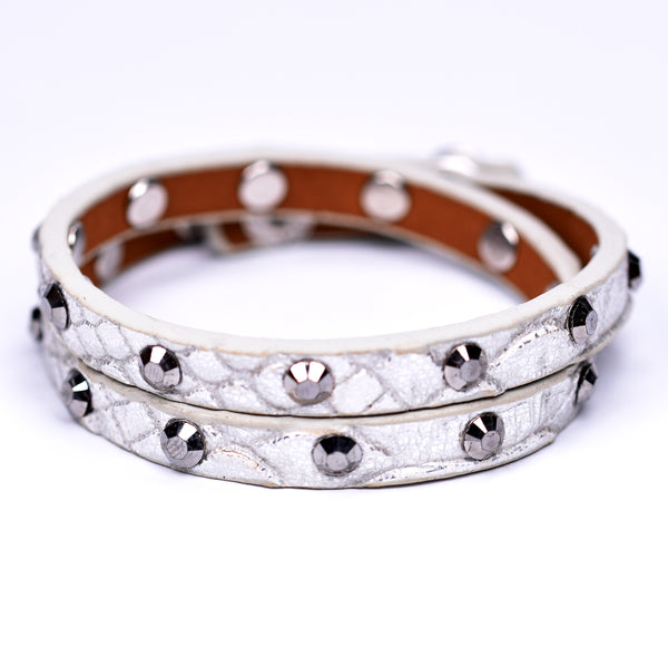 Patterned wraparound bracelet with crystal studs