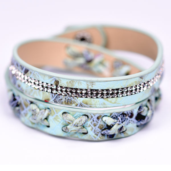 Wraparound cuff with crisscross detail & crystal row