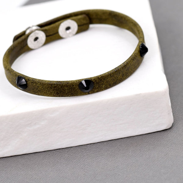 Crystal studded PU leather bracelet