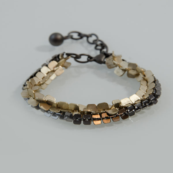 Double strand two tone slinky square interlinked bracelet
