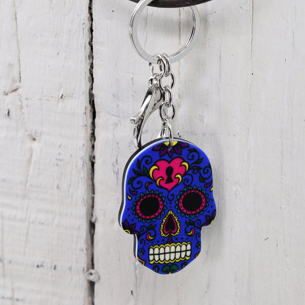 Purple design fun Mexican skull pattern keyring
