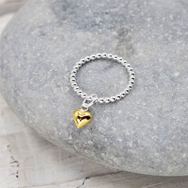 925 Silver ring with gold plated heart charm