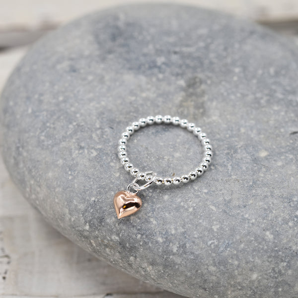 925 Silver ring with rosegold plated heart charm