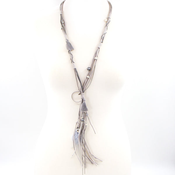 Boho long grey Y-shape necklace