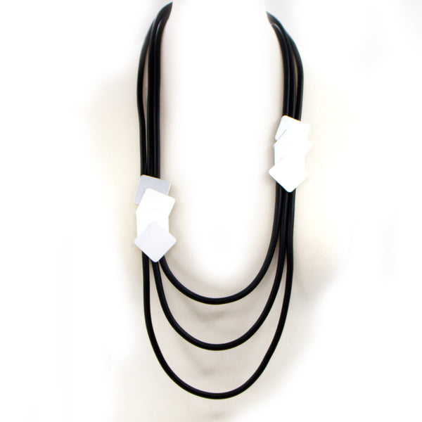 Long neoprene multistrand statement necklace with overlappin