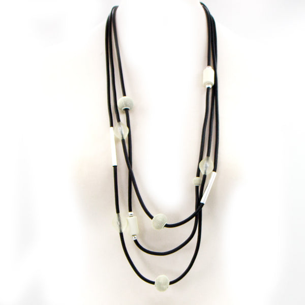 Multistrand neoprene statement necklace with bead accents